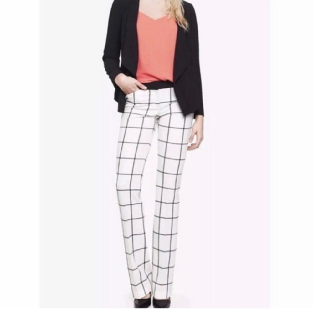 Express Editor Windowpane Pants 00r White Black - image 1
